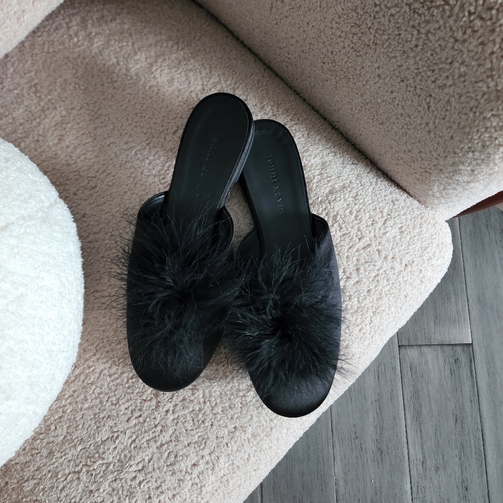 Jenni Kayne Feather Satin Mules/Slippers